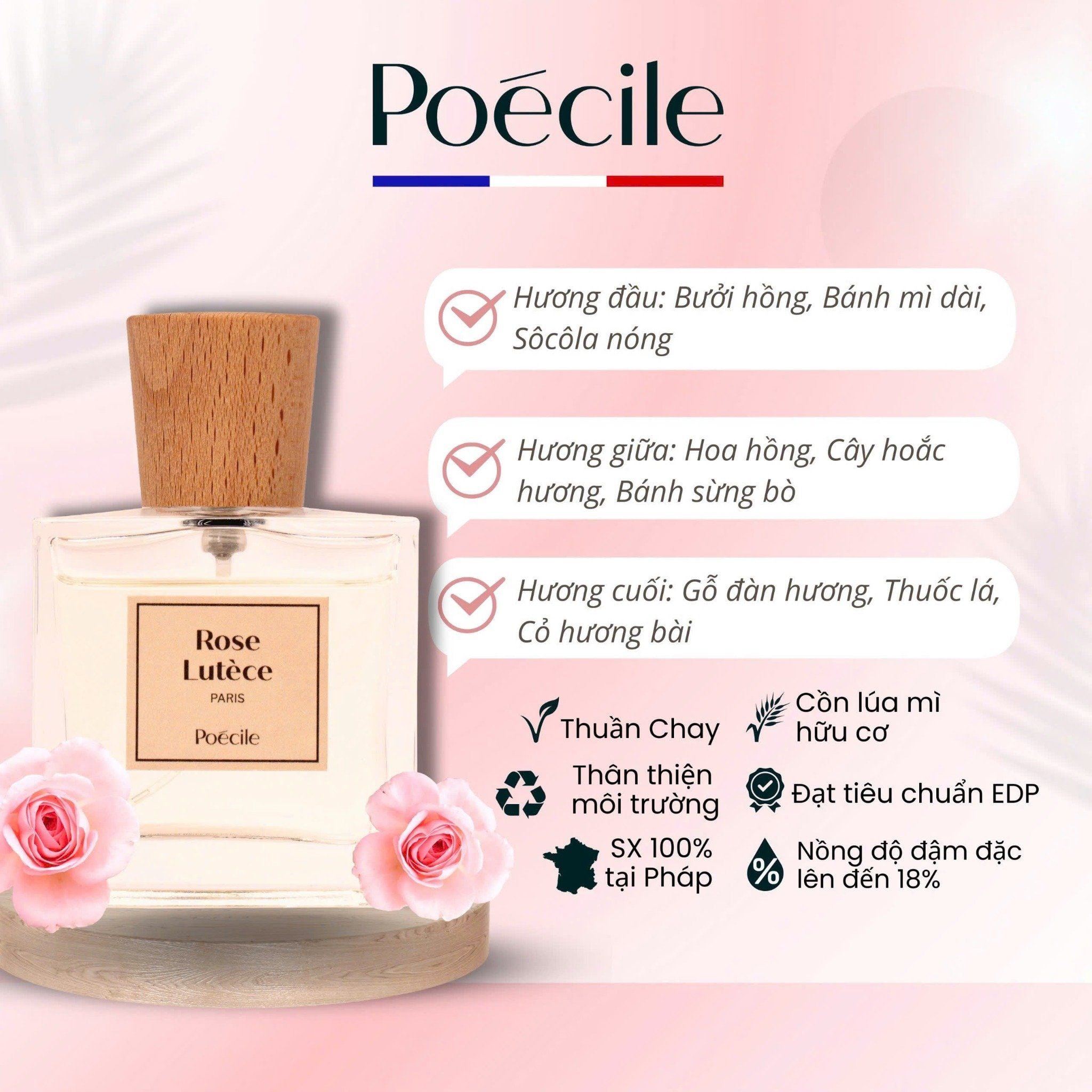 Nước Hoa Nam Nữ Poécile, Rose Lutèce 15ml - 50ml